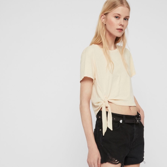 NWT $50 ALLSAINTS TUJEN Crop Tee with Knot Detail in Yellow - size Medium! - Picture 3 of 5